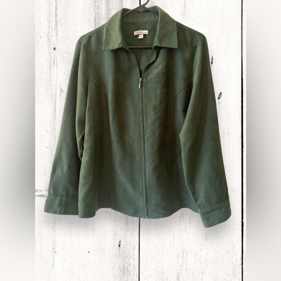 croft & barrow Jackets & Blazers - Croft & Barrow Hunter Green Microsuede Jacket Shacket Zipper Womens Size Large